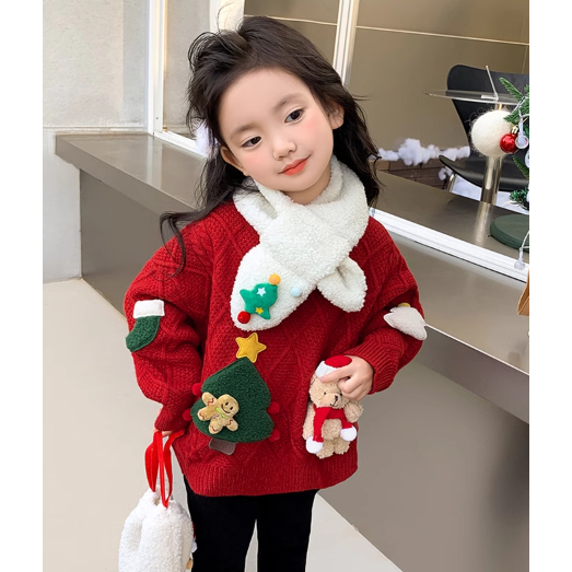Áo len đỏ đính gấu cho bé hàng QC cao cấp _ Áo len Giáng sinh