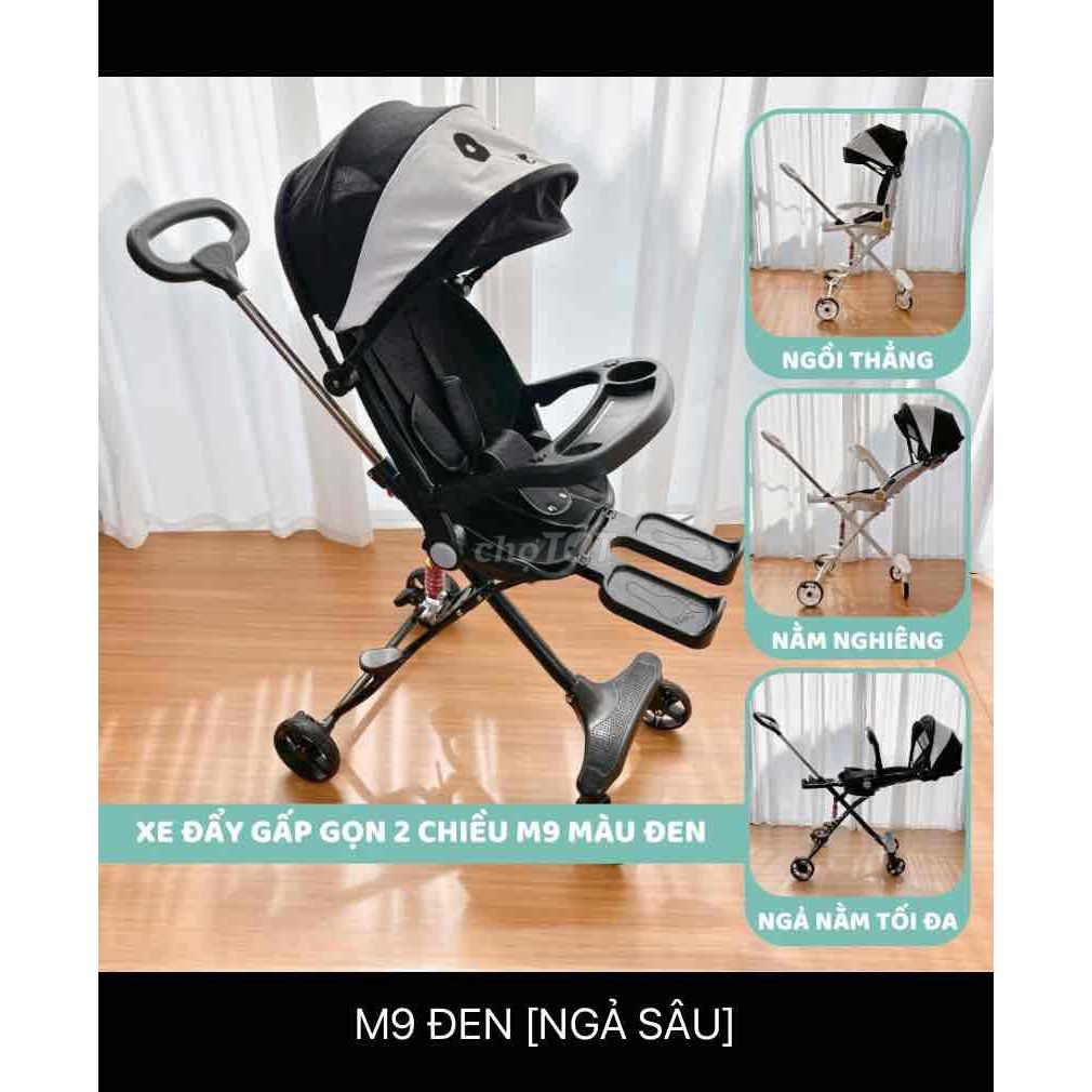 Xe đẩy gấp gọn đi dạo 2 chiều ghế ngả có đệm + mái full phụ kiện M8, M9