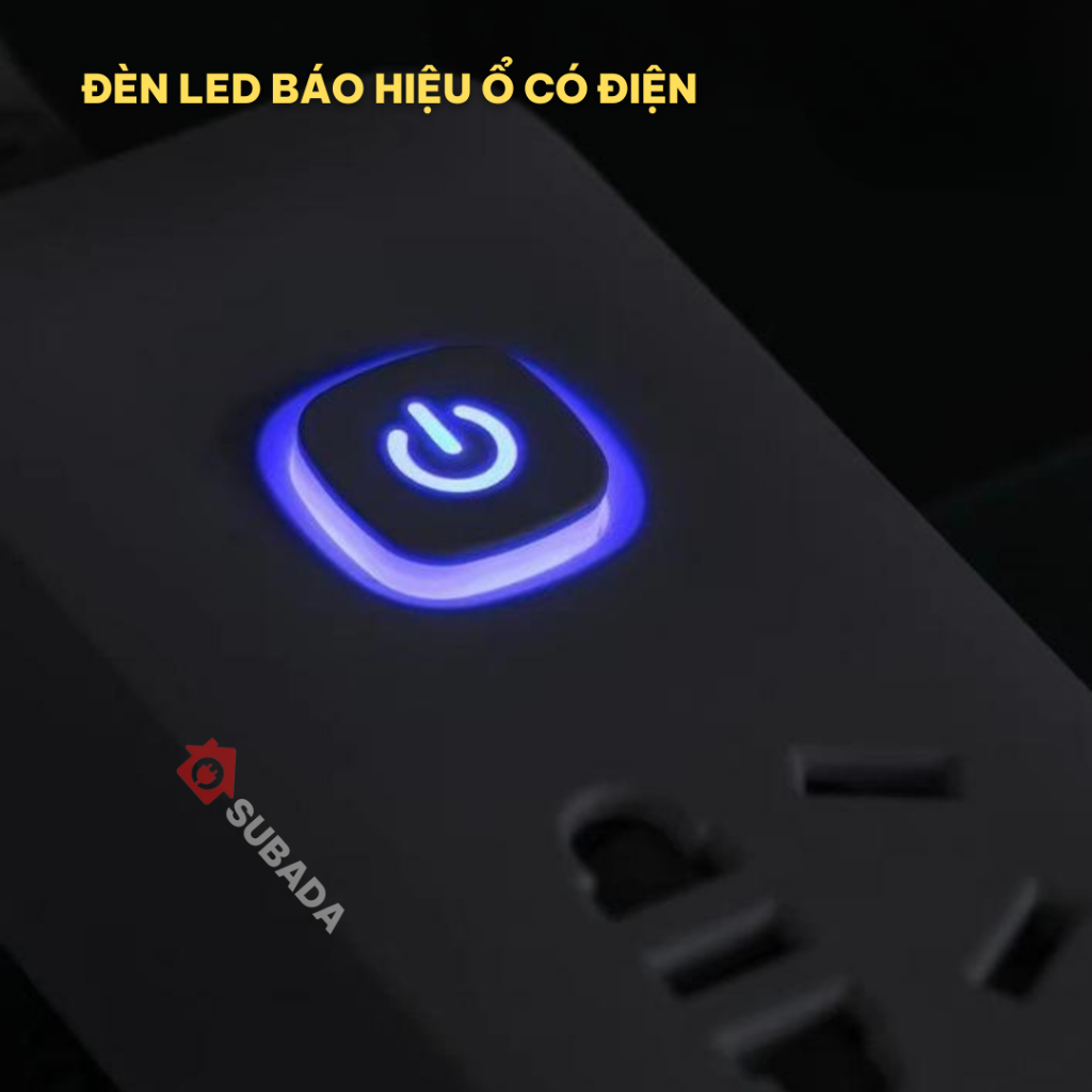 Ổ cắm điện thông minh đa năng 2500W SuBaDa có cổng Usb, công tắc nguồn riêng, chống giật an toàn chân cắm dẹt OD02D