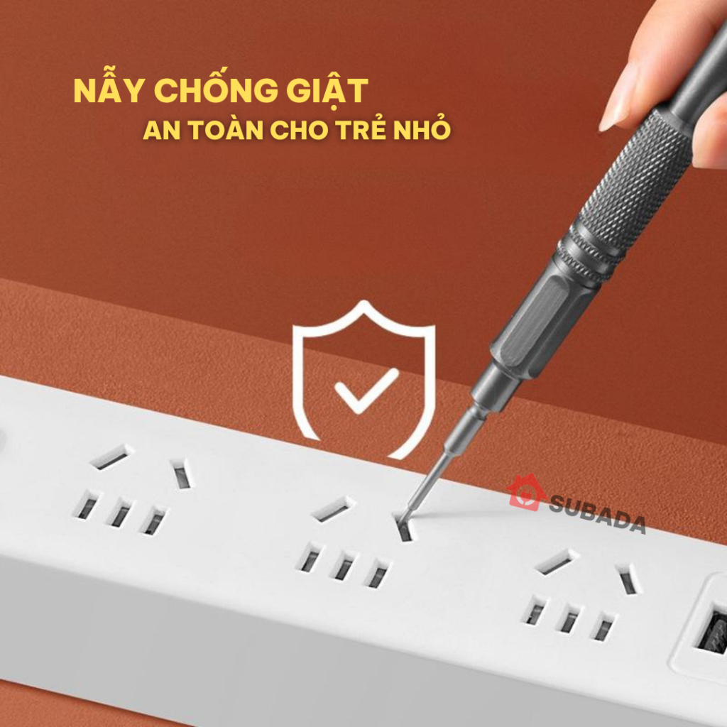 Ổ cắm điện thông minh đa năng 2500W SuBaDa có cổng Usb, công tắc nguồn riêng, chống giật an toàn chân cắm dẹt OD02D