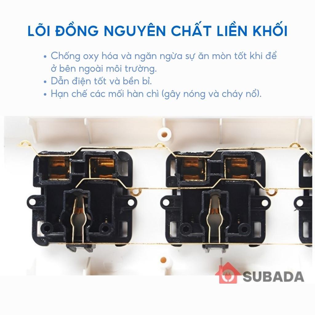 Ổ cắm điện chống giật chống cháy Subada lõi đồng chịu tải 2500w dây 3m chân cắm 2 chấu tròn cao cấp OD30