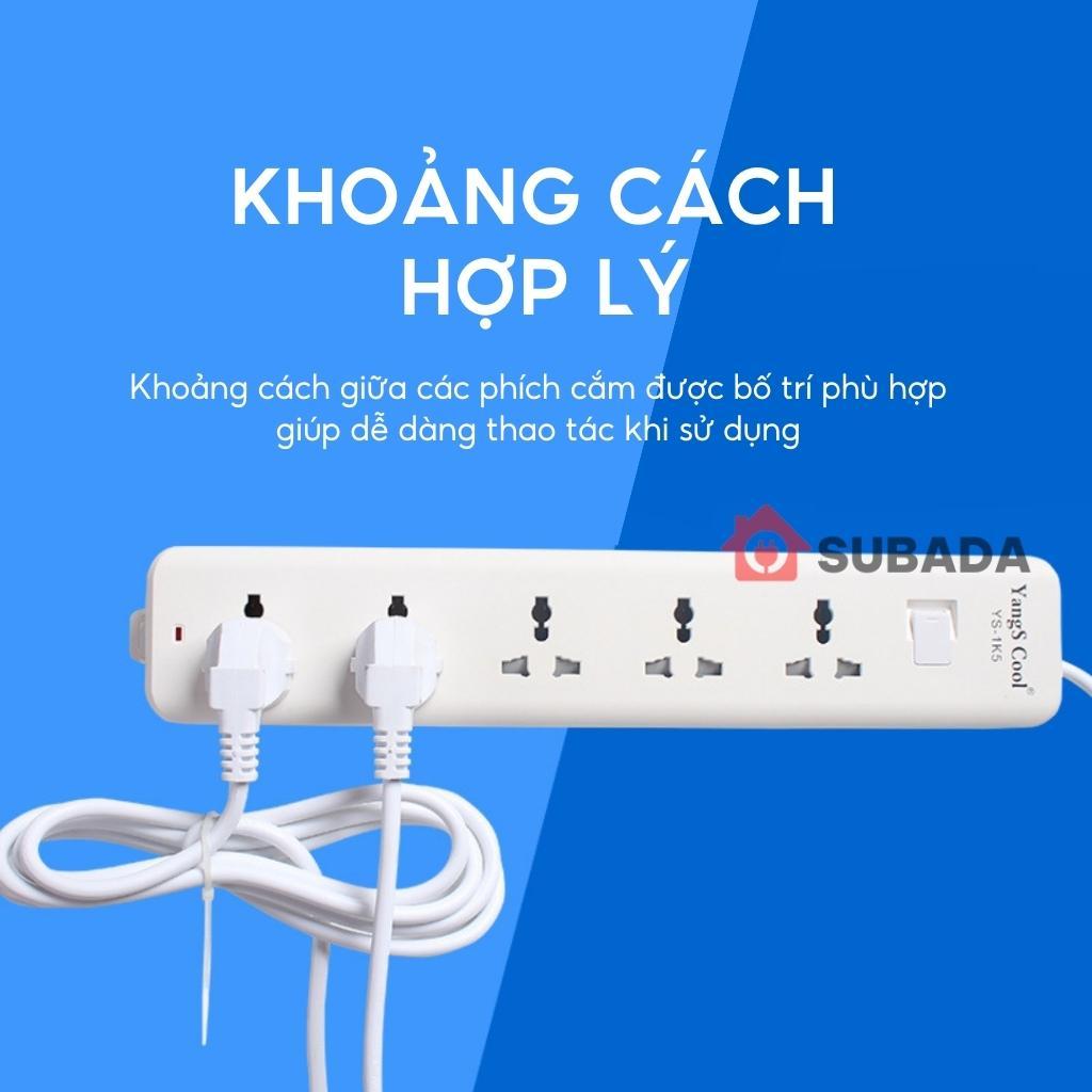 Ổ cắm điện chống giật chống cháy Subada lõi đồng chịu tải 2500w dây 3m chân cắm 2 chấu tròn cao cấp OD30