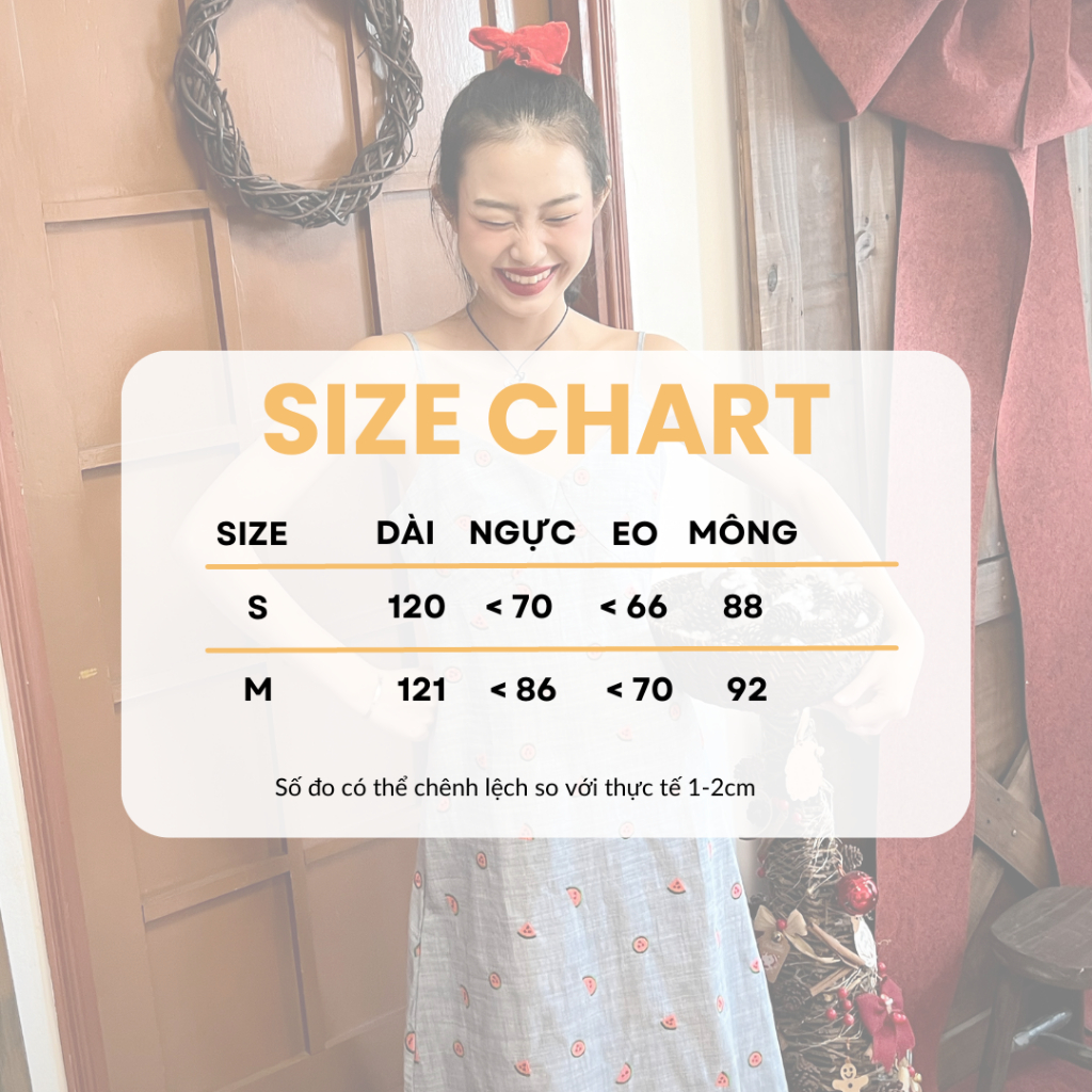 Đầm Hai Dây Form Suông Có Tăng Đơ Chất Linen Thêu Hình Trái Dưa Hấu TIỆM ĐỒ THÁNG 4 MAXI DRESS