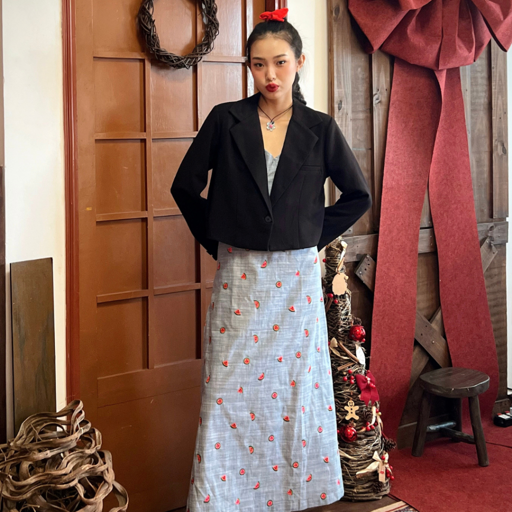 Đầm Hai Dây Form Suông Có Tăng Đơ Chất Linen Thêu Hình Trái Dưa Hấu TIỆM ĐỒ THÁNG 4 MAXI DRESS