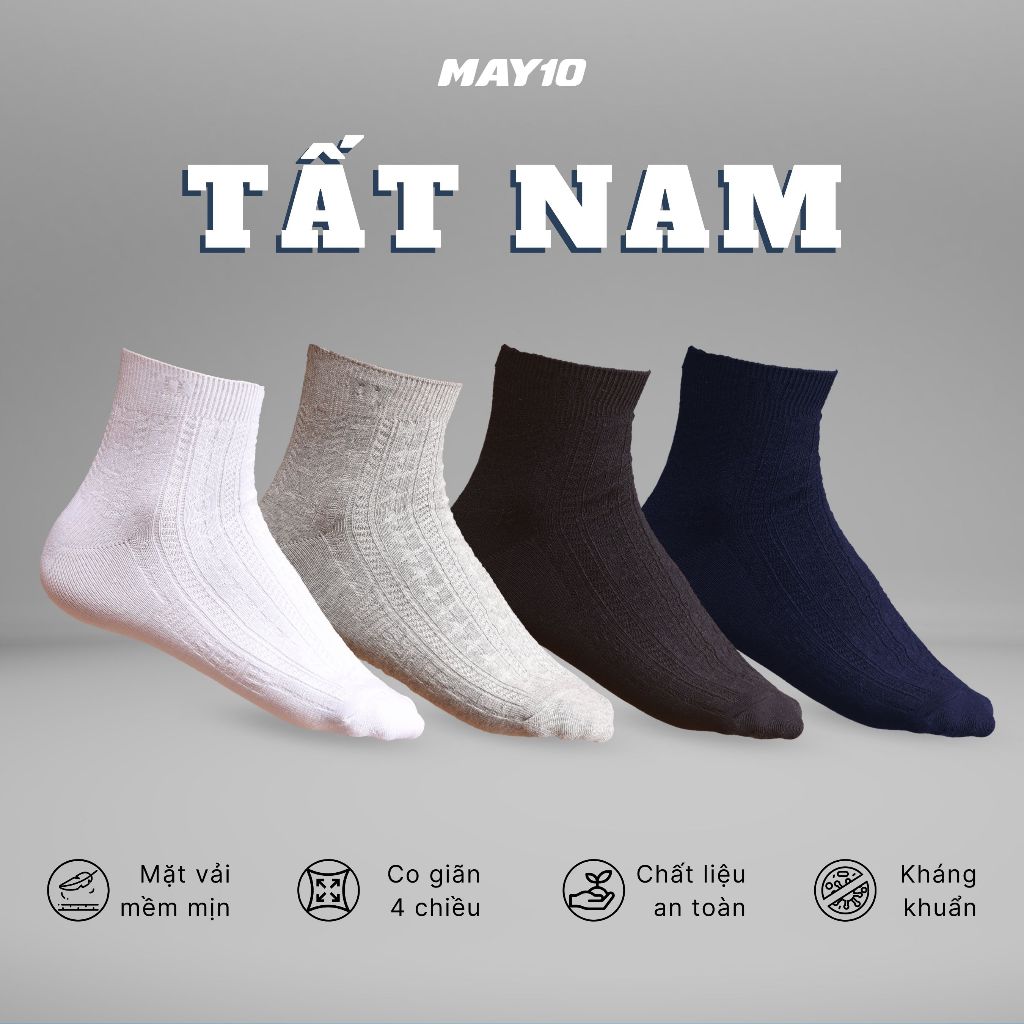 Tất nam May 10 cổ cao hai màu ghi, đen chất liệu cotton thoáng khí mã 11050123251