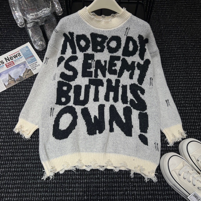 Áo Len Nữ, Áo Len Rách Tua Rua In Chữ NOBODY 3 Màu Siêu Xinh  Chất Siêu Dày Dặn Siêu Hot