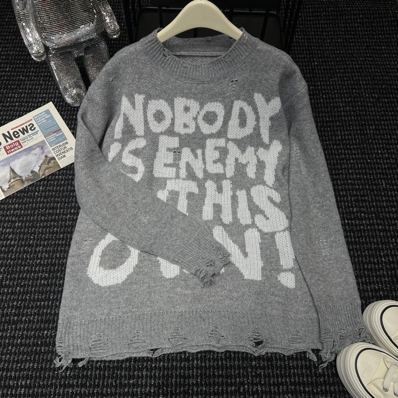 Áo Len Nữ, Áo Len Rách Tua Rua In Chữ NOBODY 3 Màu Siêu Xinh  Chất Siêu Dày Dặn Siêu Hot