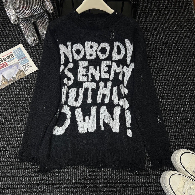 Áo Len Nữ, Áo Len Rách Tua Rua In Chữ NOBODY 3 Màu Siêu Xinh  Chất Siêu Dày Dặn Siêu Hot