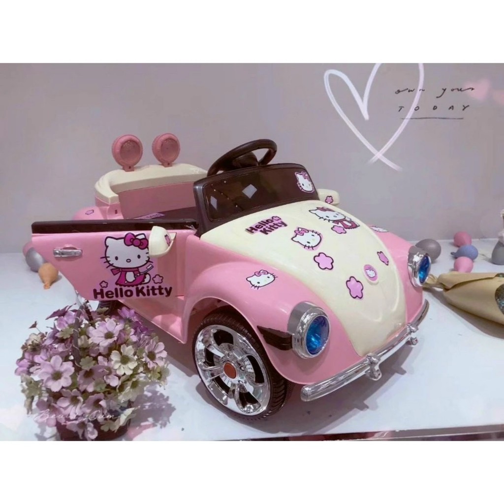 Xe ô tô điện trẻ em Hello Kitty có điều khiển từ xa ,ô tô điện cho bé gái từ 1 đến 4 tuổi AC