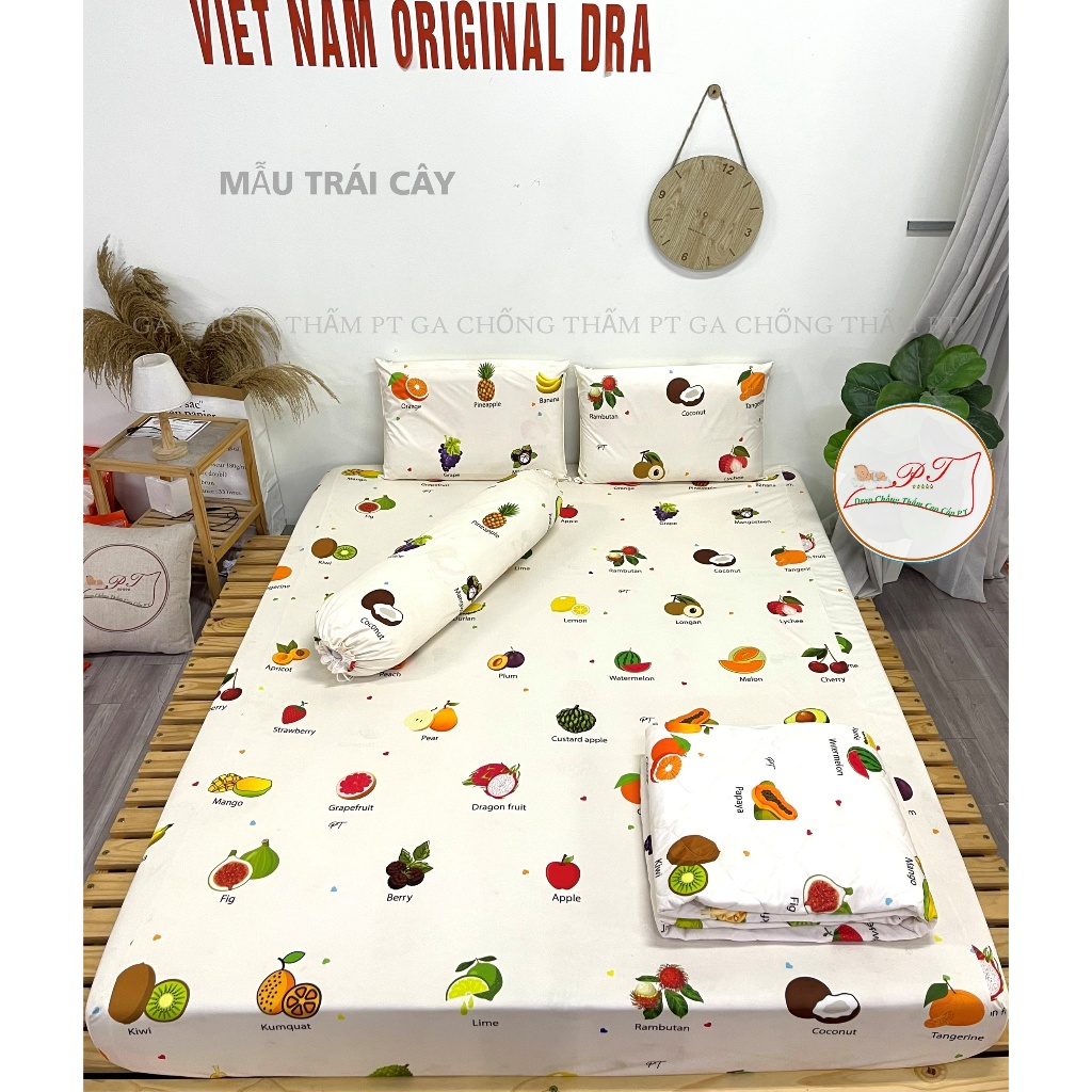 (Mẫu Trái Cây) Ga Chống Thấm PT Lụa Organic Siêu Mềm Mượt Mát Mịn Cho Bé