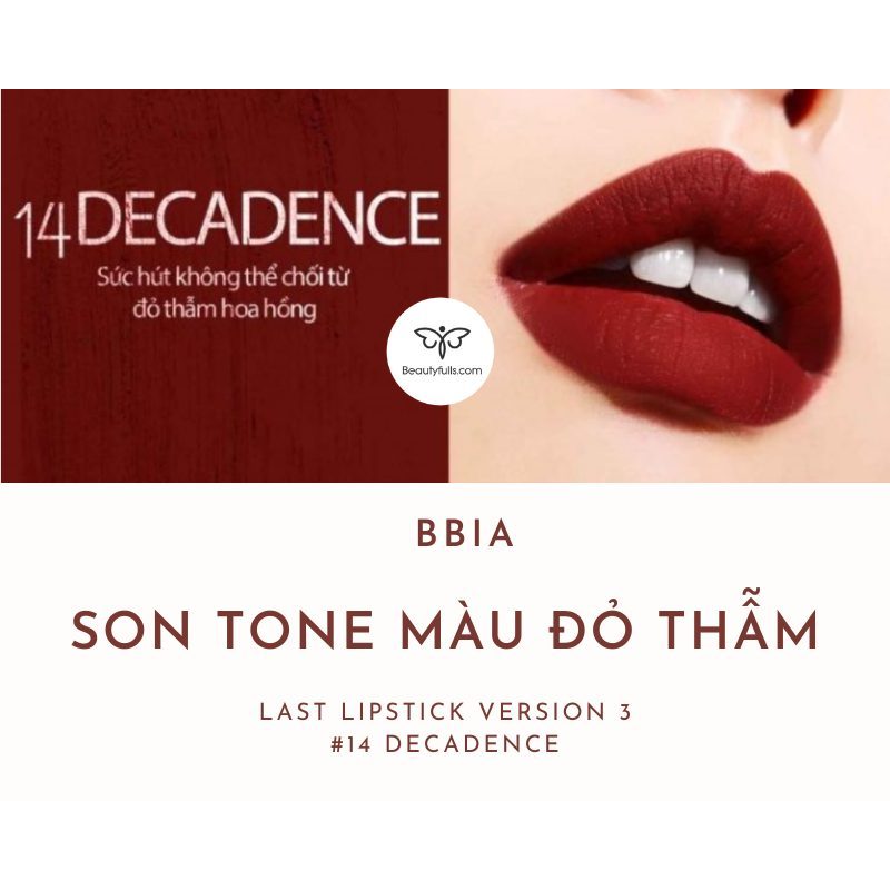 Son thỏi lì BBia màu đỏ thẫm cánh hoa hồng