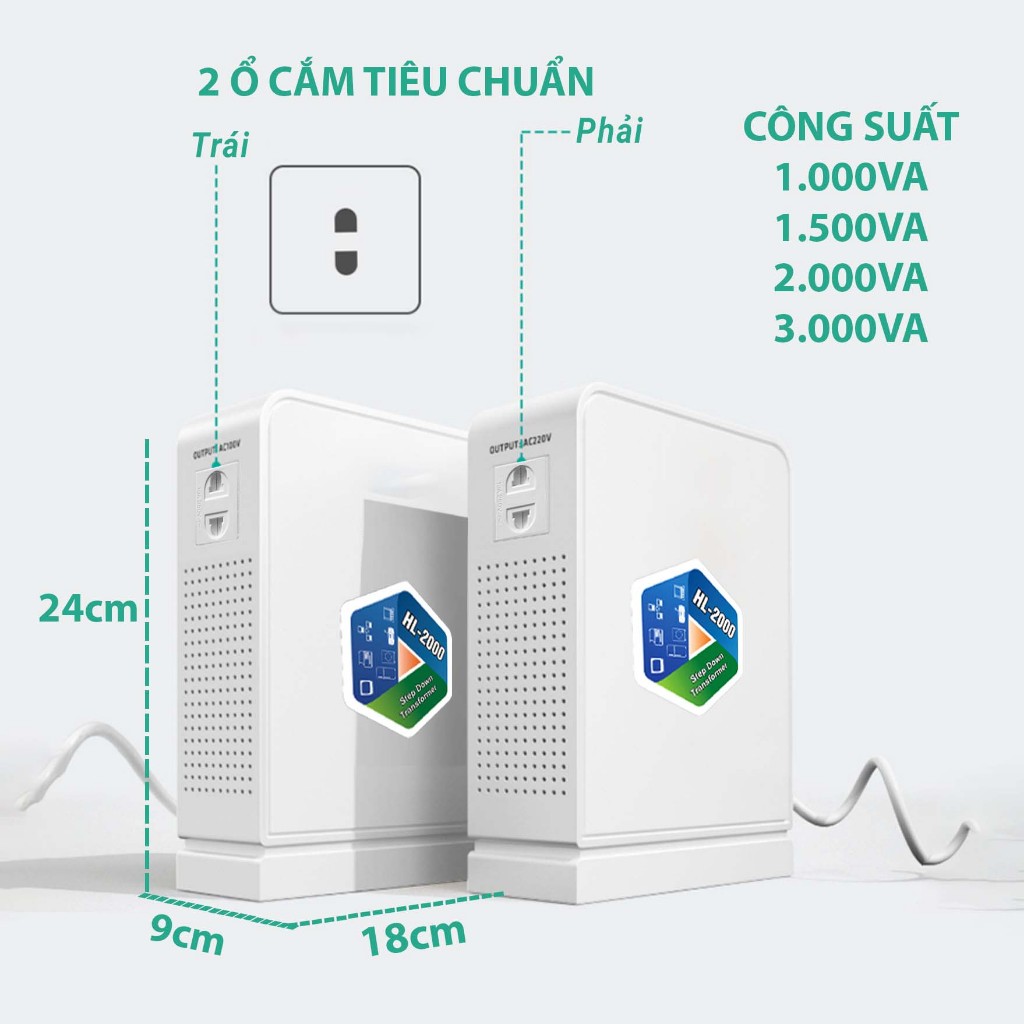 [3 Năm BH] Biến áp 220v ra 100v, bộ đổi nguồn 220v sang 110v 100v cho thiết bị nội địa Nhật -  Điện Tử Hợp Long