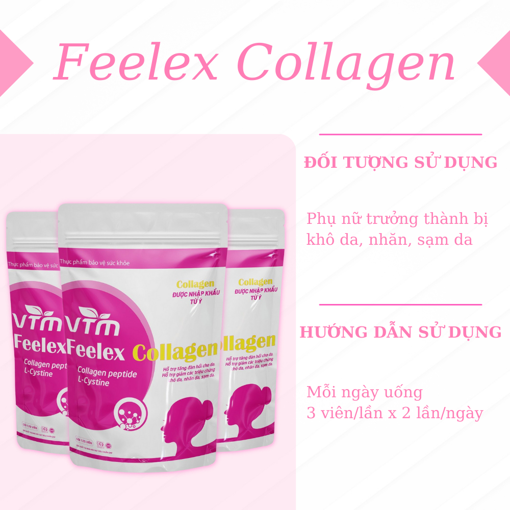 Viên uống VTM Feelex Collagen giúp làm đẹp da, chống lão hóa gói 120 viên (20 ngày)