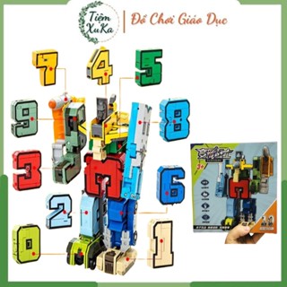 Đồ chơi hộp 10 robot mini biến hình lắp ghép số cho bé