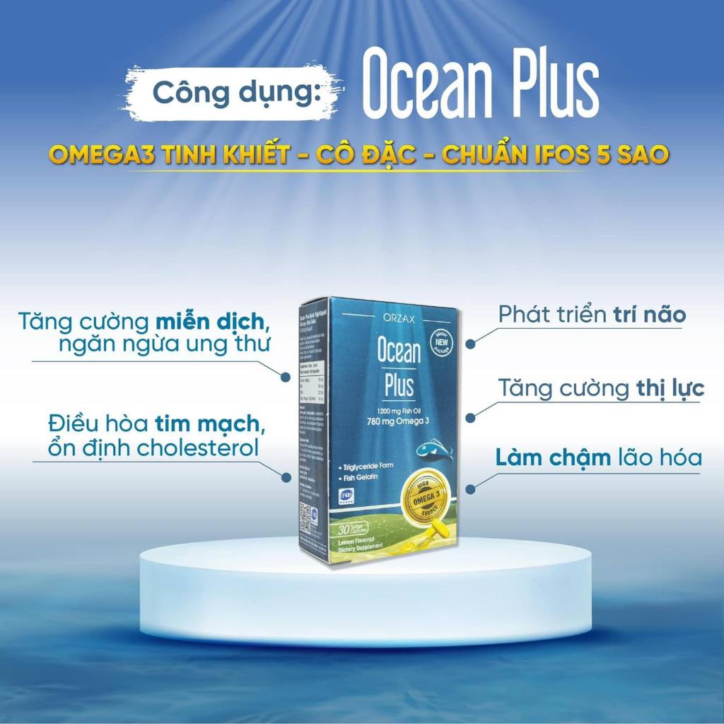 Viên Uống Dầu Cá Omega 3 Ocean Plus – Giúp Bổ Mắt, Não, Tim, Đẹp Da Hộp 30 Viên