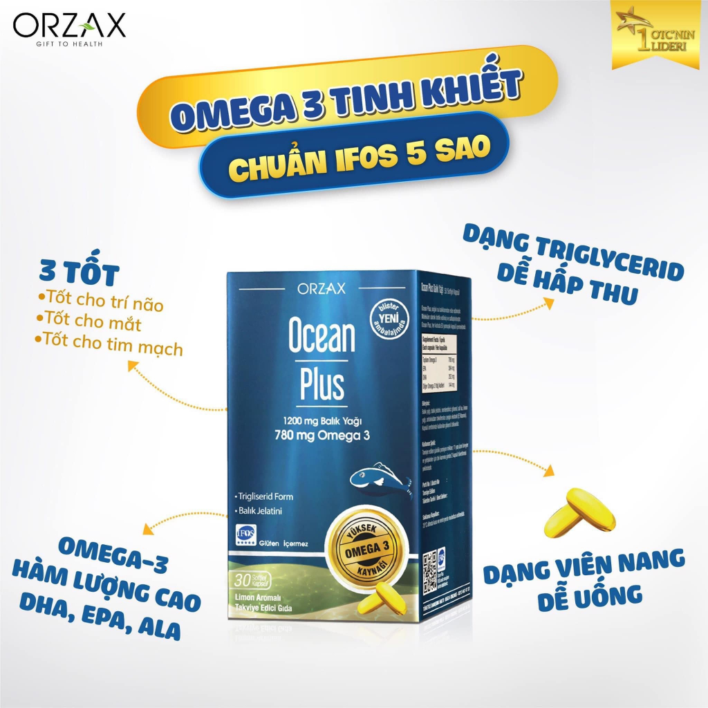 Viên Uống Dầu Cá Omega 3 Ocean Plus – Giúp Bổ Mắt, Não, Tim, Đẹp Da Hộp 30 Viên