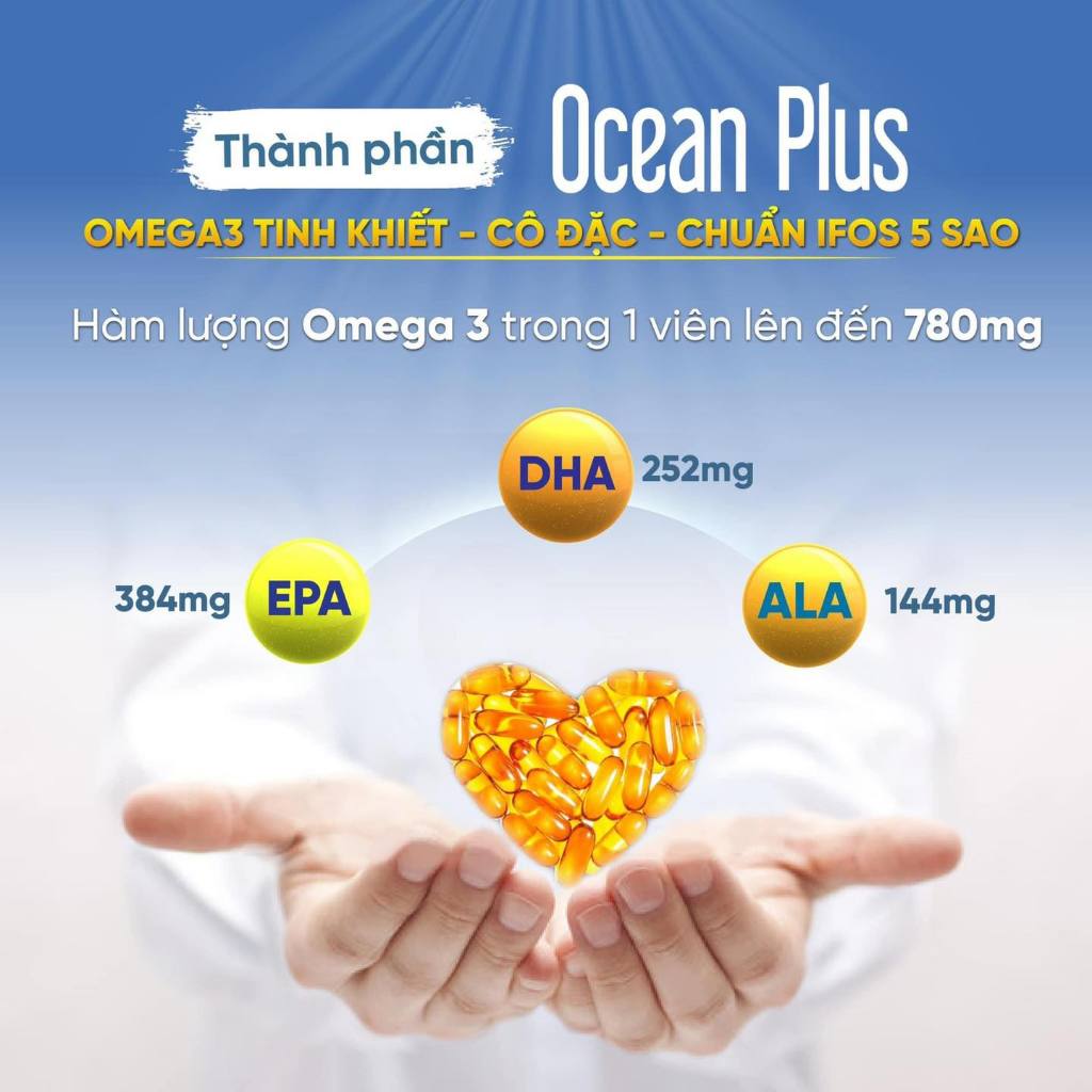 Viên Uống Dầu Cá Omega 3 Ocean Plus – Giúp Bổ Mắt, Não, Tim, Đẹp Da Hộp 30 Viên