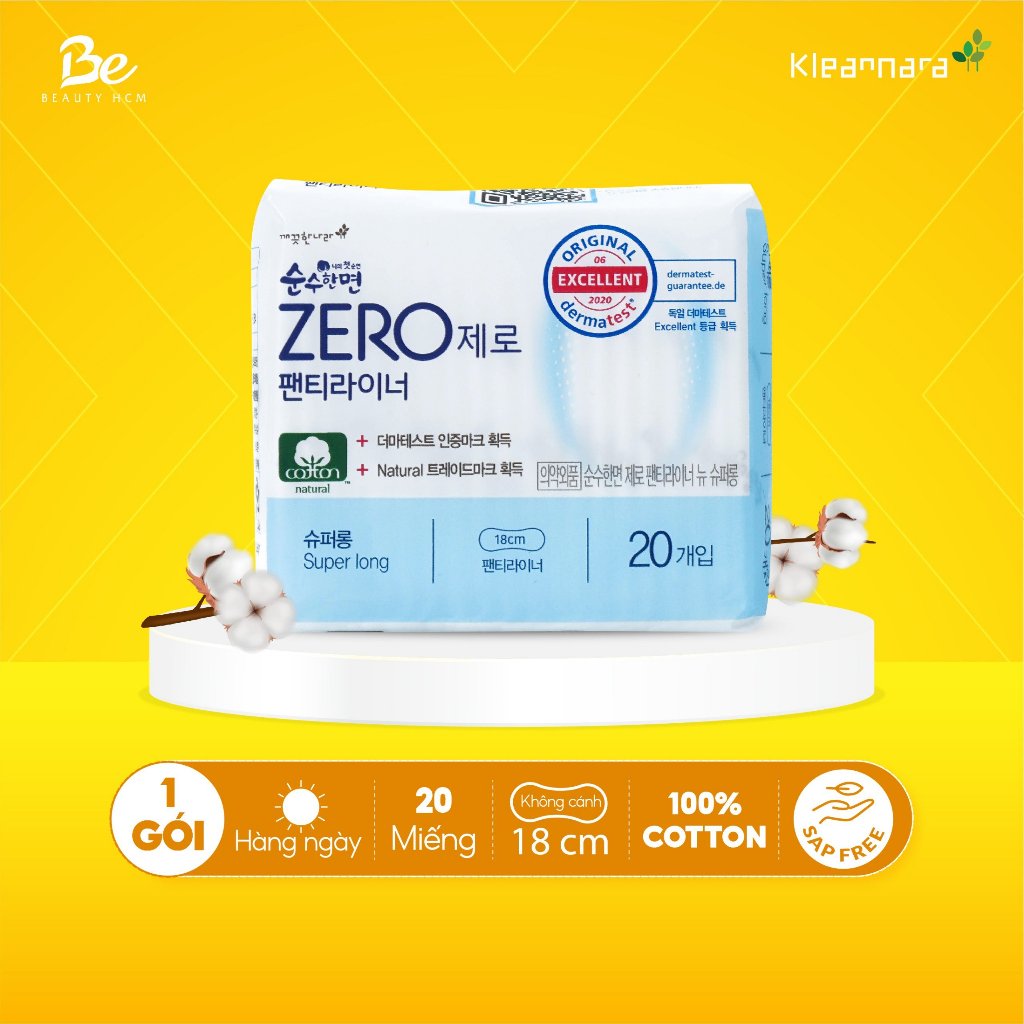 Băng vệ sinh Kleannara Zero Hàn Quốc siêu êm thoáng hàng ngày 18cm - 20 miếng/gói không cánh