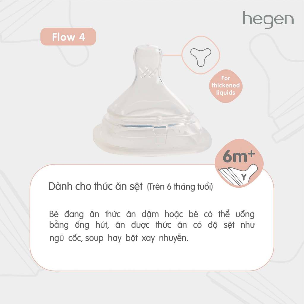 Núm ti bình sữa Hegen cho bé, núm ty thay thế số 0, 1, 2, 3 và Y cắt (1 chiếc)