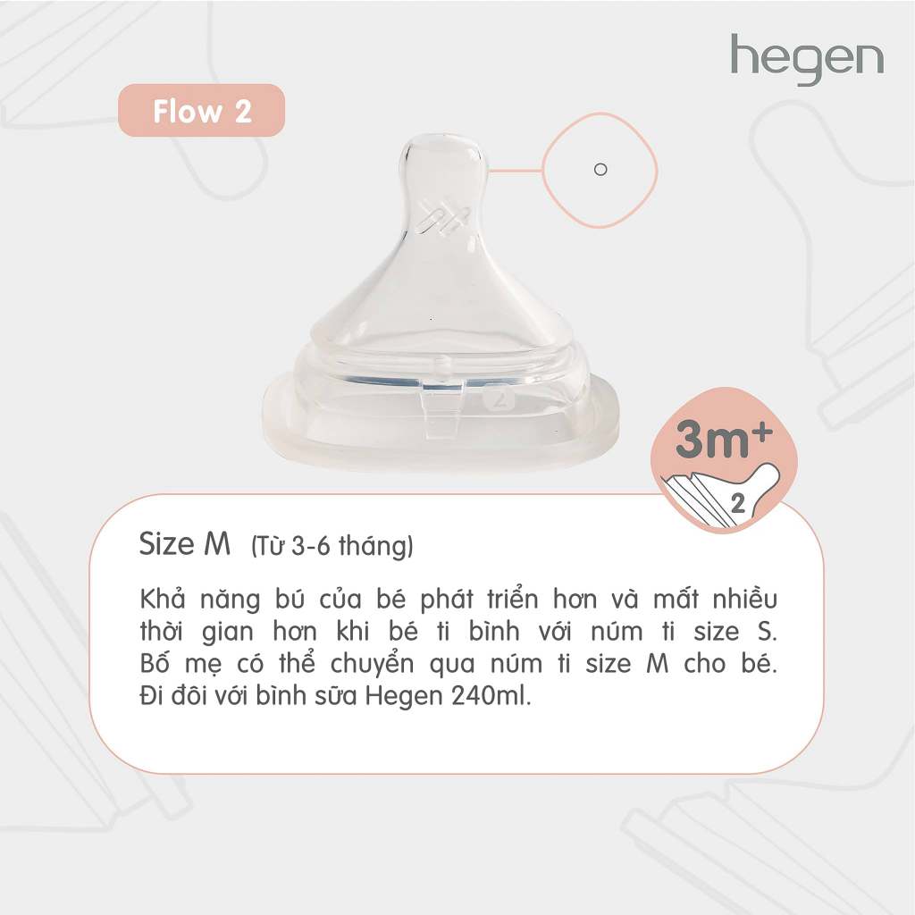 Núm ti bình sữa Hegen cho bé, núm ty thay thế số 0, 1, 2, 3 và Y cắt (1 chiếc)