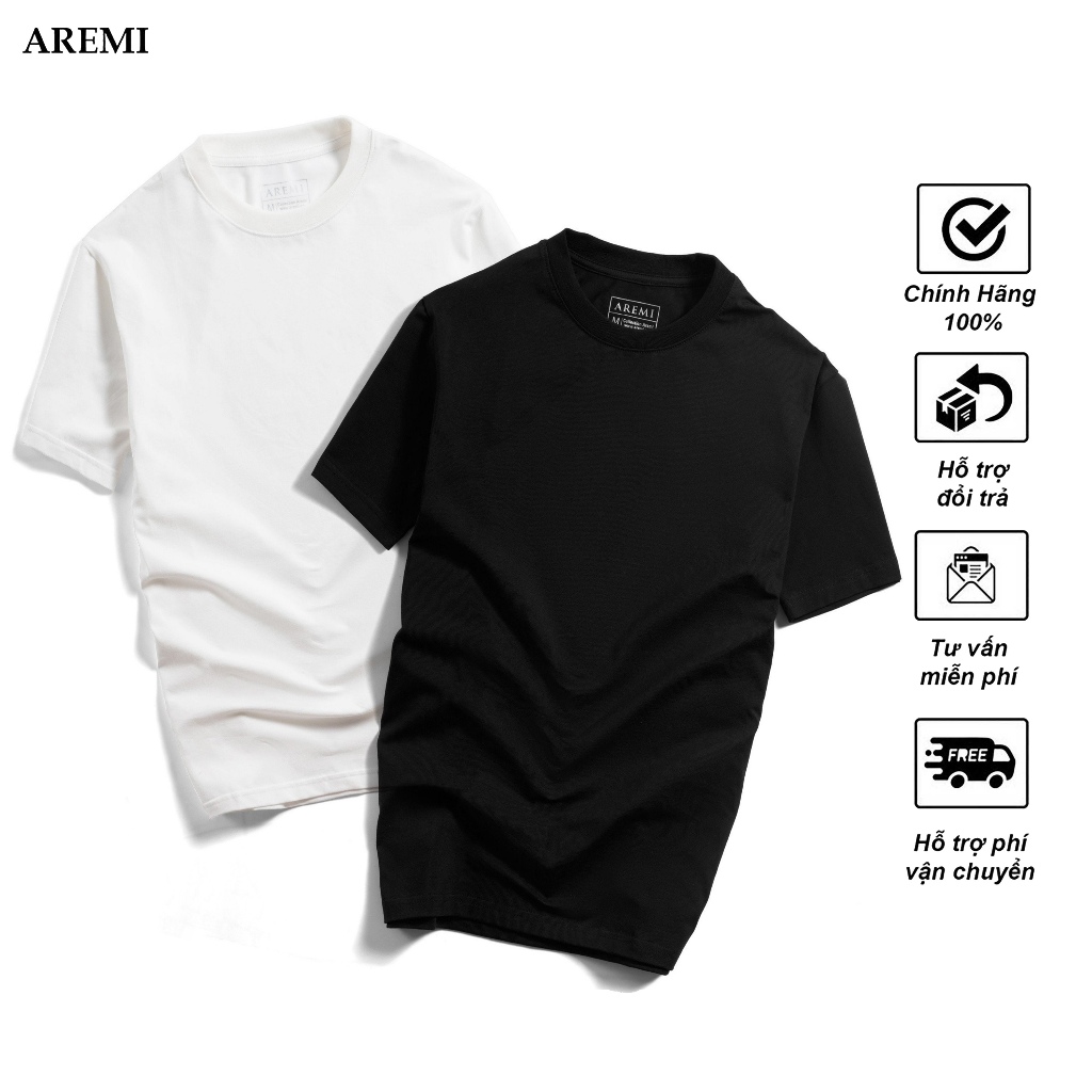 Áo thun cổ tròn T-shirt tay ngắn chính hãng AREMI, vải cotton 4 chiều co giãn dày dặn chuẩn form suông dành cho nam nữ