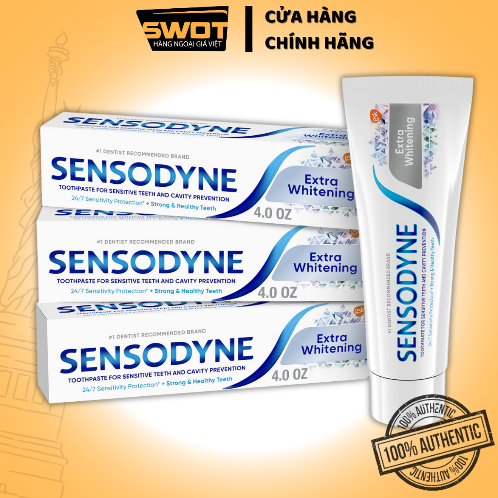 Kem đánh răng Sensodyne Extra Whitening Toothpaste Mỹ 113g, Kem cao cấp, giúp trắng răng, giảm ê buốt, cho răng nhaỵ cảm