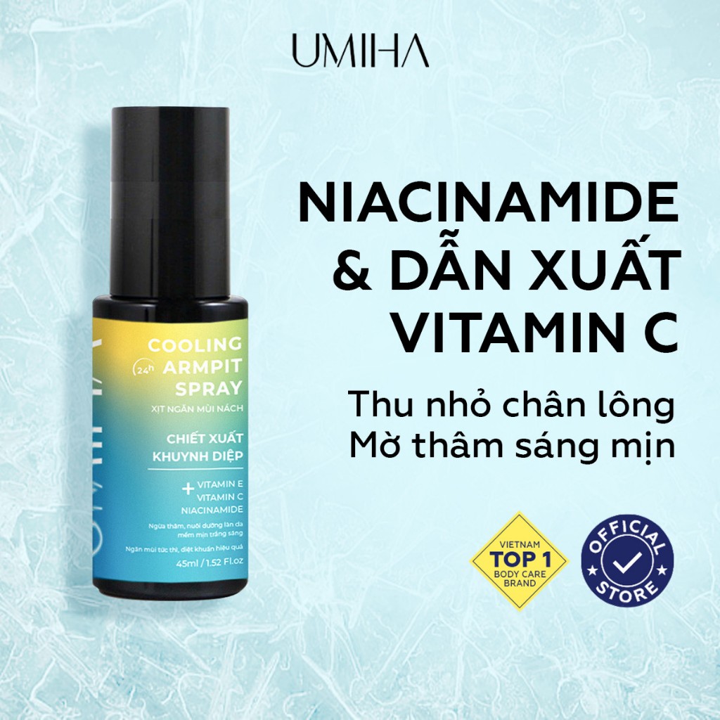 Xịt dưỡng trắng, mờ thâm sạm nách Niacinamide UMIHA thẩm thấu sâu giúp ngăn mùi hiệu quả 45ml