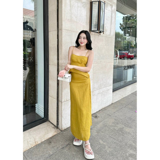 Set linen áo 2 dây chân váy mindi dáng dài màu vàng đủ size chất đẹp
