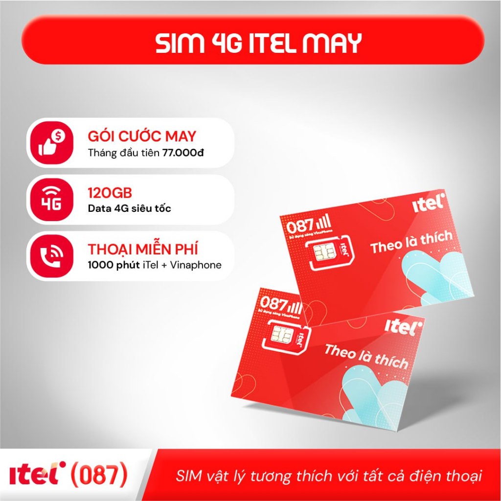  Siêu SIM 4G iTel MAY - Thoải mái DATA, không lo GIẬT LAG