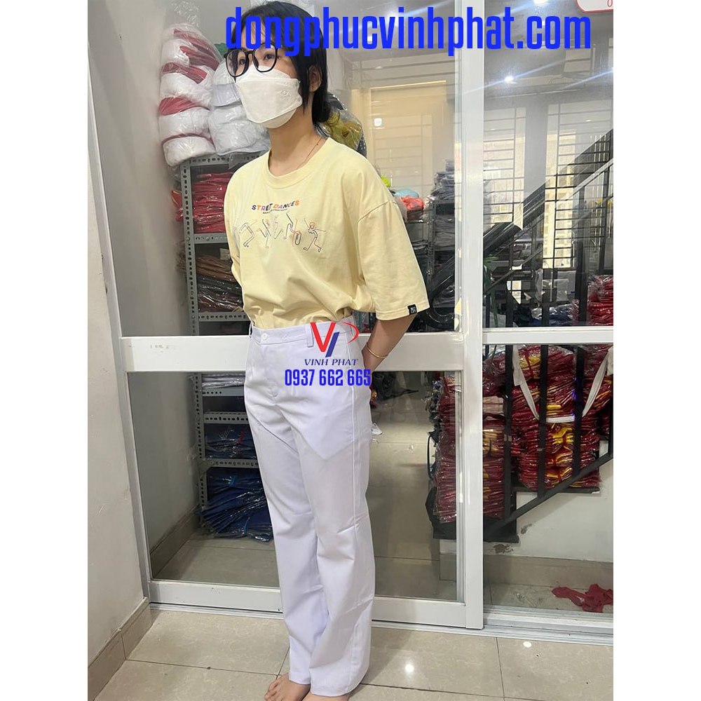 Quần Blouse Trắng Vải Kaki Cao Cấp Mềm Mịn Thoáng Mát Đồng Phục Cho Y Tá Dược Sĩ,Điều Dưỡng  - Hình thật