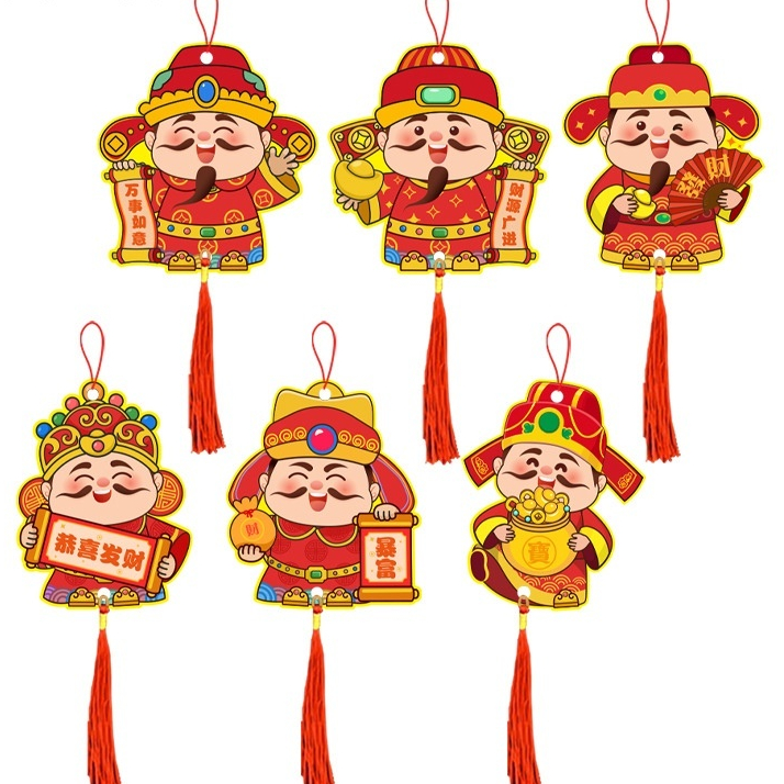 MVP3828 Set 6 Mặt Dây Chuyền Thần Tài Năm Mới 2024 Phong Cách Trung Hoa Treo Trang Trí Cho Năm Mới
