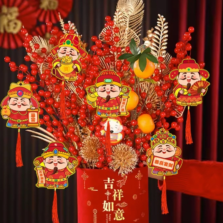 MVP3828 Set 6 Mặt Dây Chuyền Thần Tài Năm Mới 2024 Phong Cách Trung Hoa Treo Trang Trí Cho Năm Mới
