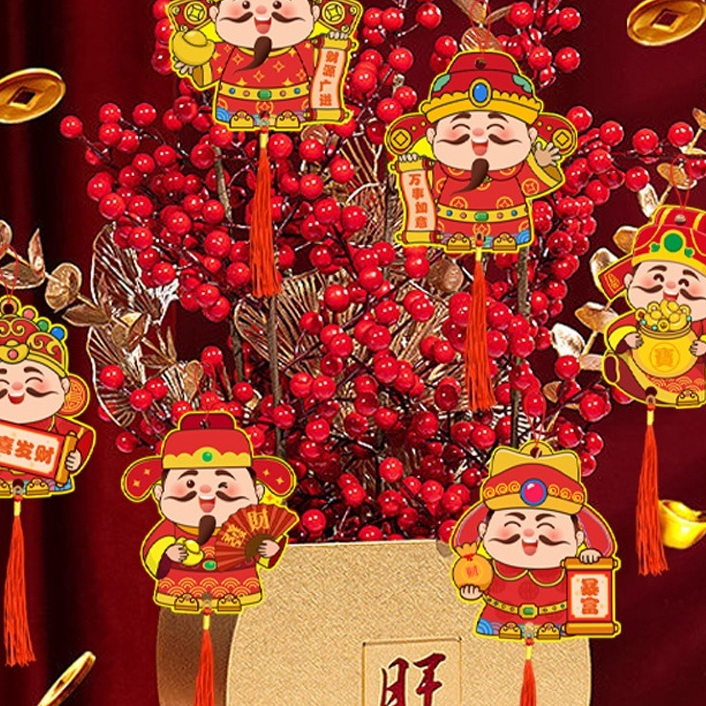 MVP3828 Set 6 Mặt Dây Chuyền Thần Tài Năm Mới 2024 Phong Cách Trung Hoa Treo Trang Trí Cho Năm Mới