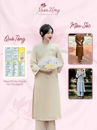 Bộ pháp phục đi chùa, bộ lam đi chùa tràng lụa tằm tuyết - pháp phục xuân hồng