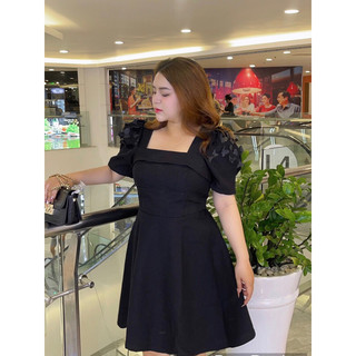 Đầm đáp ngực tay bướm hai màu đỏ và đen đi tiệc cuối năm hay đi chơi đều đẹp