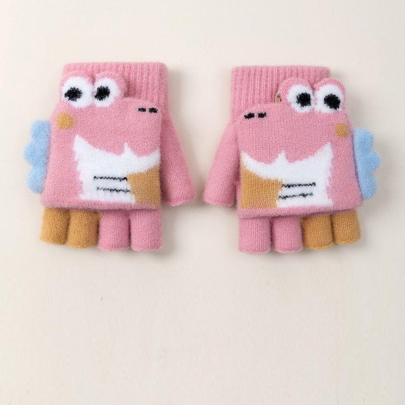 Găng tay xỏ ngón cho bé trai, bé gái 5-12 tuổi mã T87 mùa đông ấm áp len dầy dặn