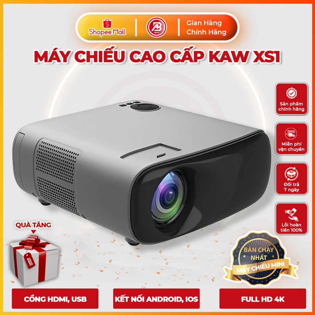 Máy Chiếu Mini KAW XS1 Dạy Học Full HD 4k Độ Sáng Cao, Kết Nối Điện Thoại Máy Tính, Wifi, Bluetooth Đa Dạng Chính Hãng