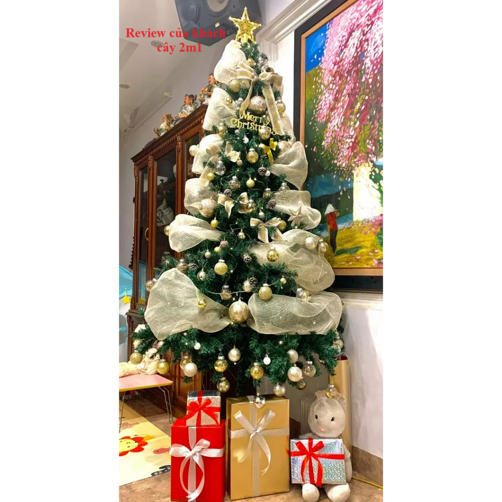 Cây thông Noel 2.1 mét tán siêu dày loại 1000 đầu cành+ Phụ kiện trang trí cây thông Giáng Sinh