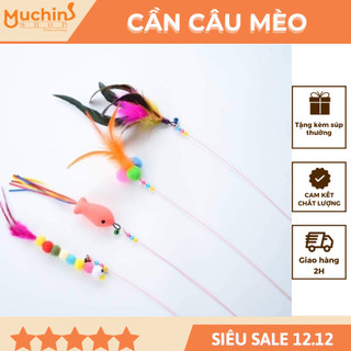 ( Hỏa Tốc 2H ) Đồ Chơi Cần Câu Mèo Gắn Lông Vũ - Kích Thích Mèo Chơi Đùa Vận Động | Muchinshop