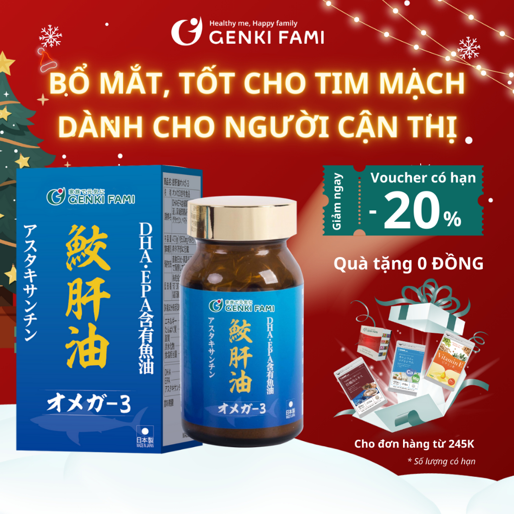 Omega 3 Bổ Mắt Hỗ Trợ Người Cận Thị, Tốt Cho Trí Não Tim Mạch, Astaxanthin Ngăn Ngừa Lão Hóa Genki Fami Nhật Bản