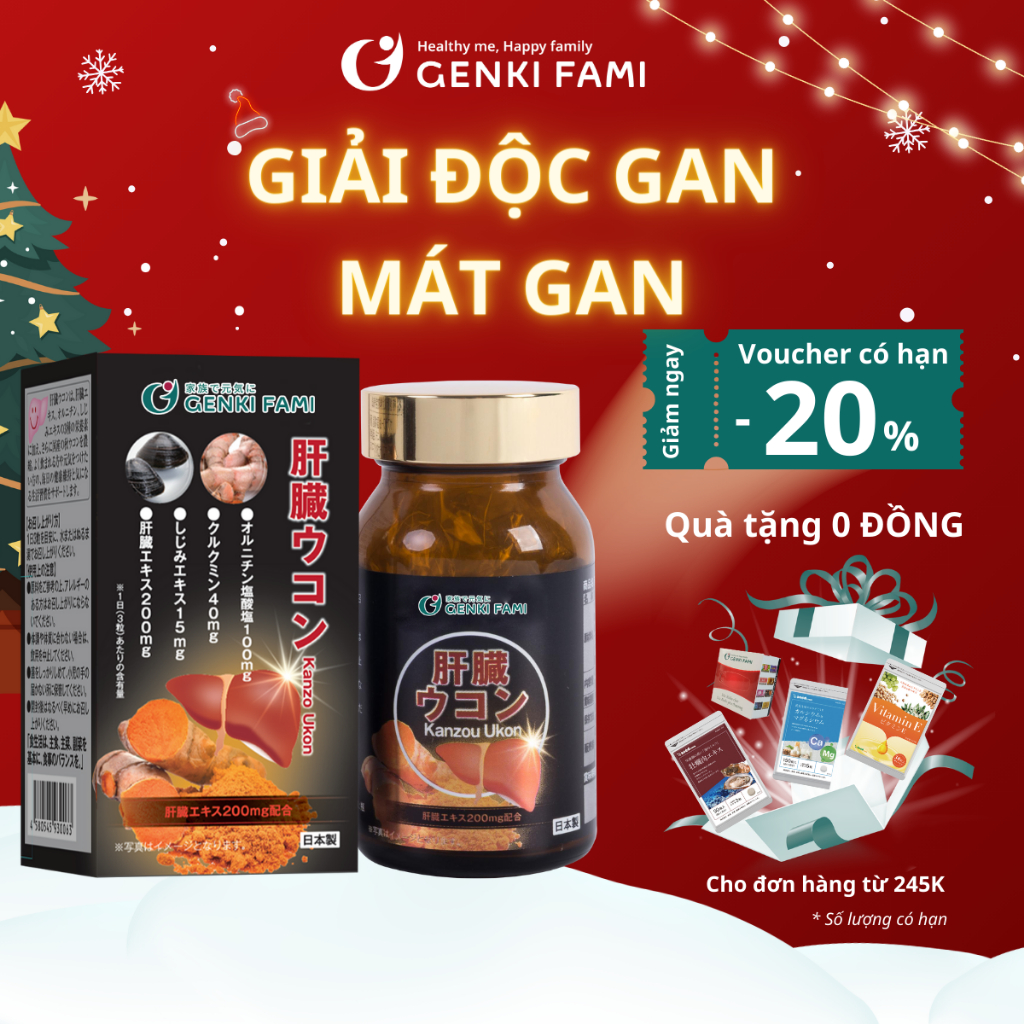 Viên Uống Bổ Gan Giúp Giải Độc Gan, Mát Gan, Giảm Căng Thẳng Mệt Mỏi, Hạ Men Gan Kanzo Ukon Genki Fami Nhật Bản