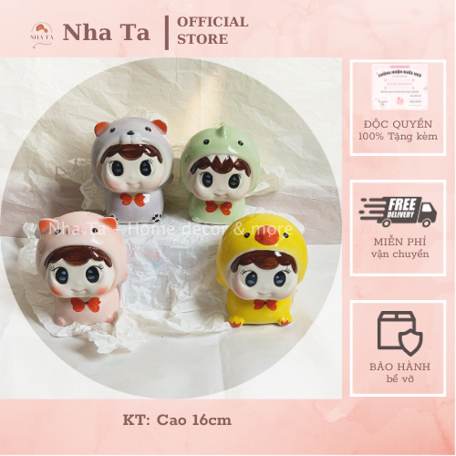 Ống nhét tiền, lợn sứ để bàn búp bê trẻ em ngộ nghĩnh nhiều mẫu size 16cm (Inbox chọn hình thú)