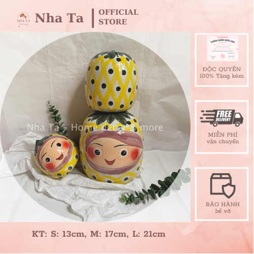 Ống heo quả dứa, ống sứ hoa quả dứa vàng nhiều kích cỡ dễ thương đựng tiết kiệm trang trí