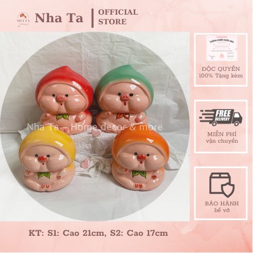 Ống heo sứ bé đào, ống tiết kiệm quà tặng hình em bé dễ thương trang trí decor bàn học bàn làm việc