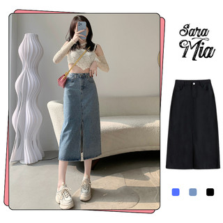 Chân váy jean dài dáng chữ a váy bò xẻ tà trước lưng cao phong cách ulzzang V5