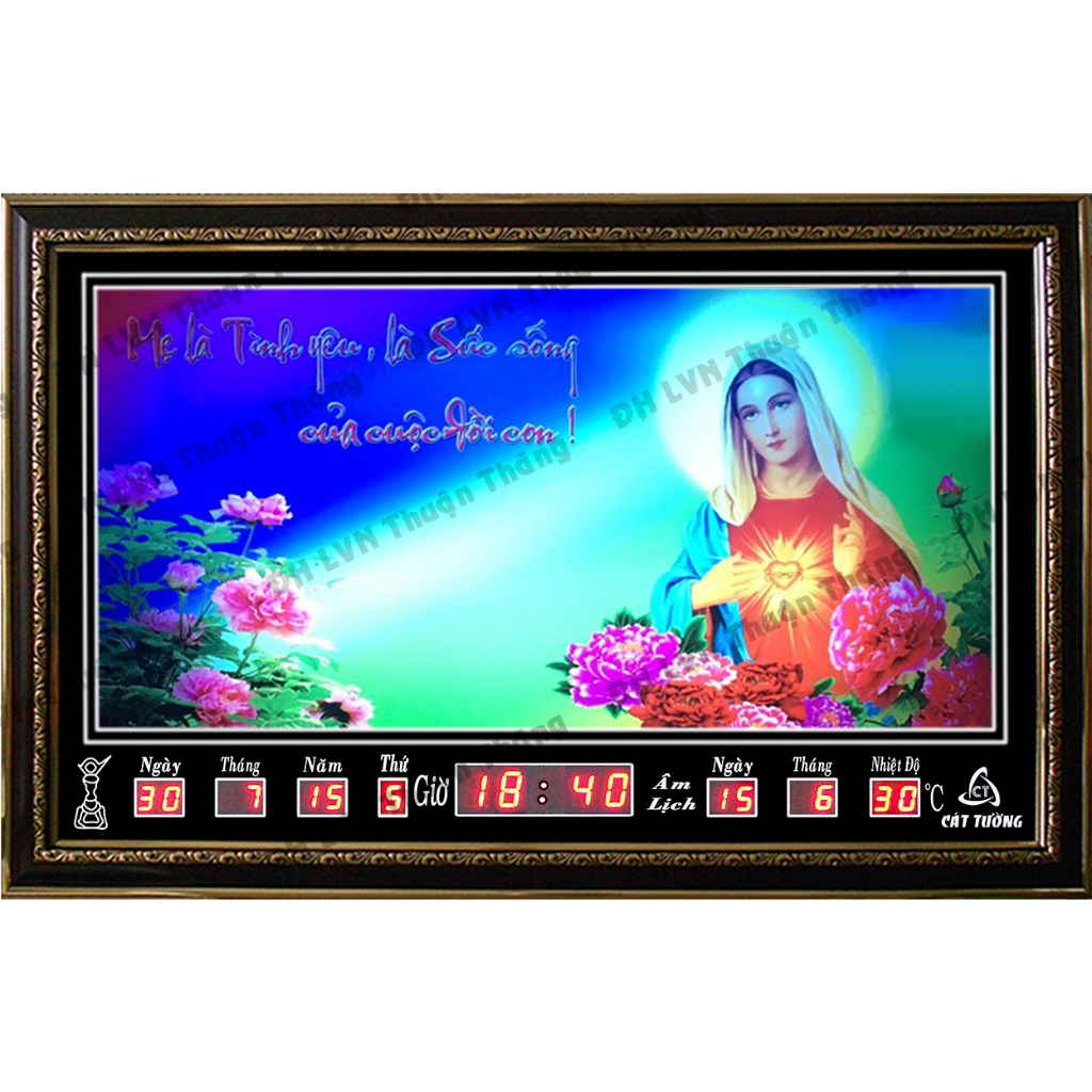 Đồng hồ Lịch Vạn Niên điện tử treo tường - Tranh Đức Mẹ 68625(68x44x7cm)_Có 2 Loại (Không Remote Đèn Và Có Remote Đèn)