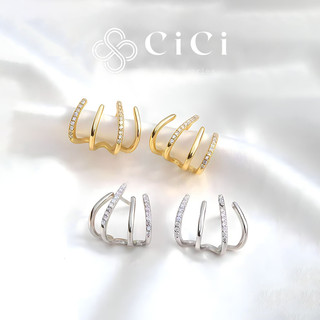 Bông tai nữ chuôi bạc 925 CiCi Accessories khuyên tai nhiều vòng sát vành phụ kiện trang sức dự tiệc cô dâu nữ - BT16