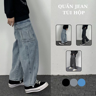 Quần jean túi hộp 6 túi cạp cao ống suông form rộng MIAA, Quần bò hộp nam nữ Bigsize Cargo Pant trend hot xu hướng 2023