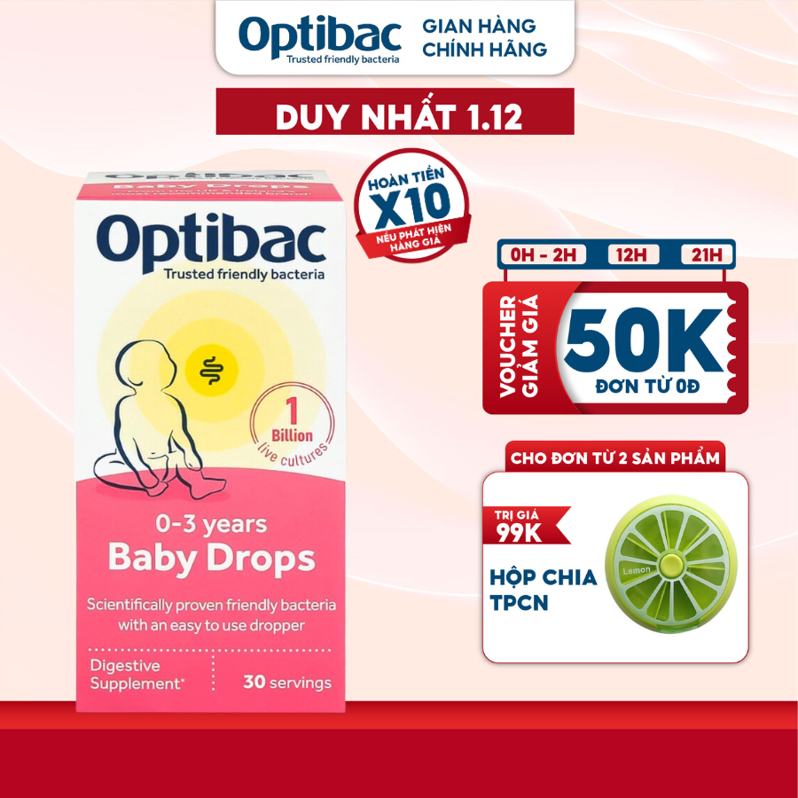 Men vi sinh Optibac Probiotics Baby Drops 10ml giúp bé tăng cường hệ miễn dịch khỏe mạnh