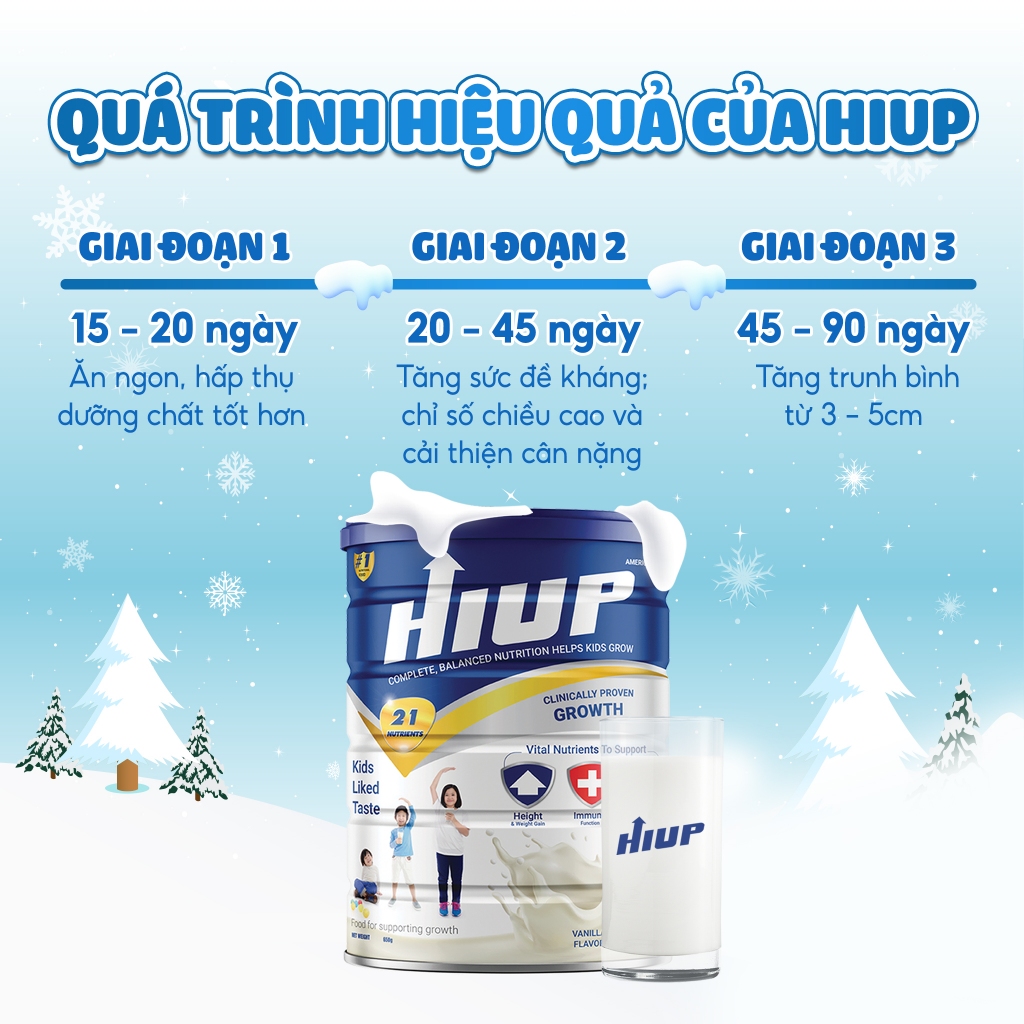 Sữa bột HIUP tăng chiều cao, tăng cân cho trẻ từ 2 đến 15 tuổi - Hộp 650gram